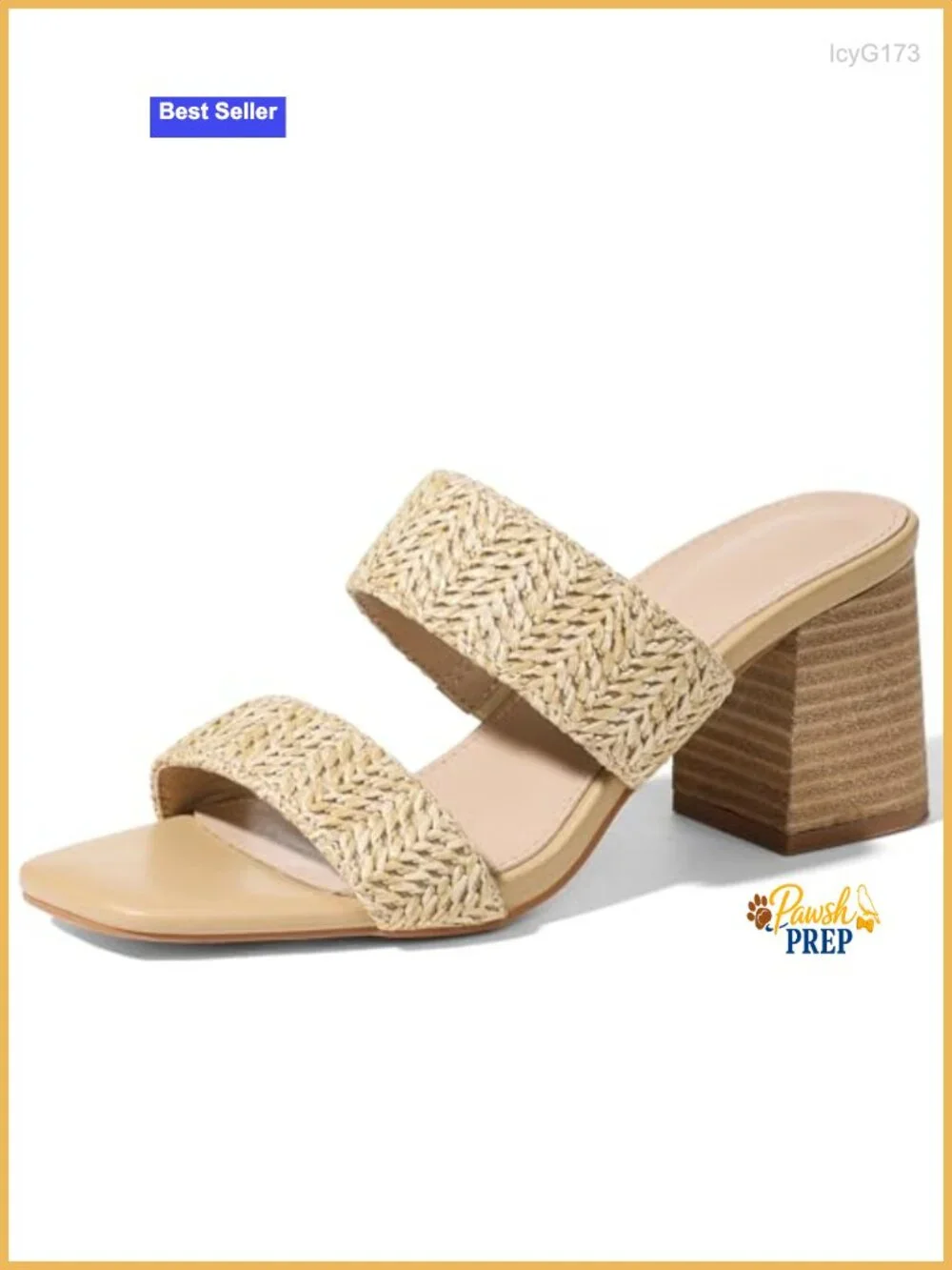 Chunky Block Heels Square Open Toe Raffia Woven Double Strap Slip On Sandals - Picture 1 of 5